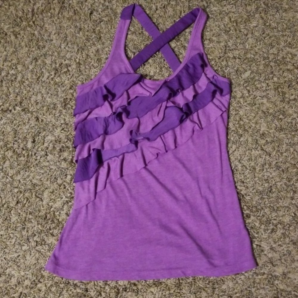 Like New Ruffled Purple criss cross back tank top